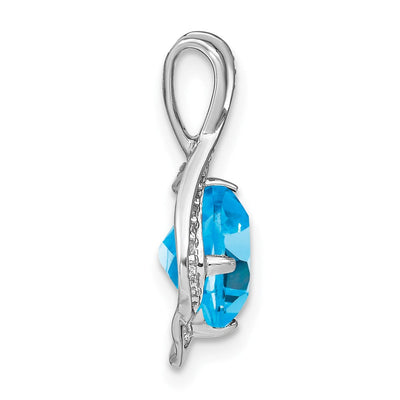 14K White Gold Blue Topaz and Diamond Pendant, 19.3 x 13.2mm