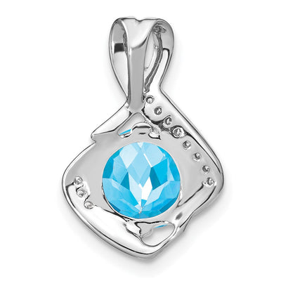 14K White Gold Blue Topaz and Diamond Pendant, 19.3 x 13.2mm