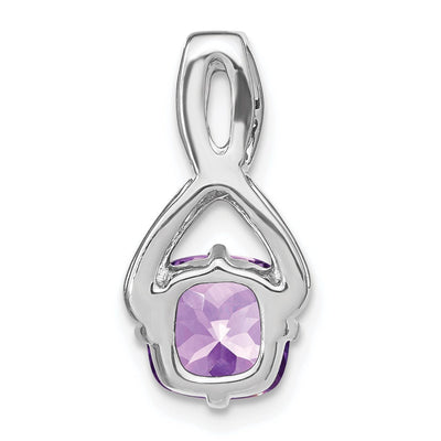 14K White Gold Cushion Amethyst and Diamond Pendant, 18.5 x 9.2mm