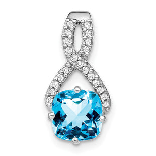 14k White Gold Cushion Blue Topaz and Diamond Pendant (Style PM7059-BT-010-WA)