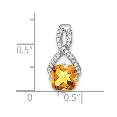 14K White Gold Cushion Citrine and Diamond Pendant, 18.5 x 9.2mm