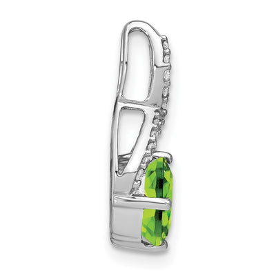14K White Gold Cushion Peridot and Diamond Pendant, 18.5 x 9.2mm