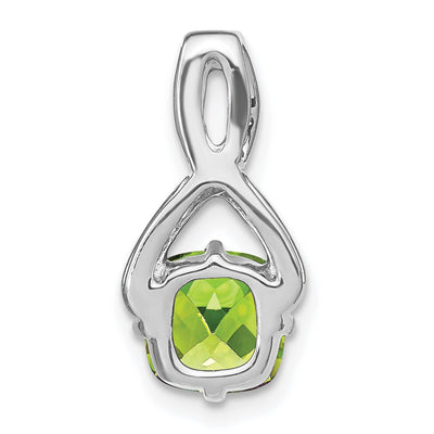 14K White Gold Cushion Peridot and Diamond Pendant, 18.5 x 9.2mm
