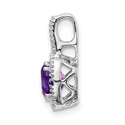 14K White Gold Cushion Amethyst and Diamond Pendant, 15.3 x 9.1mm