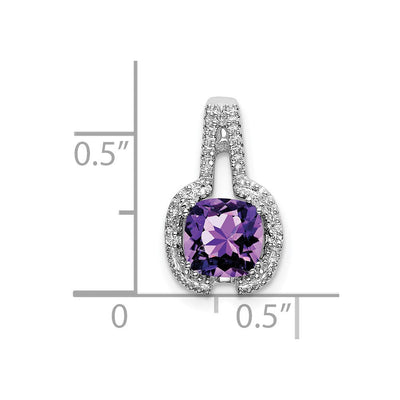 14K White Gold Cushion Amethyst and Diamond Pendant, 15.3 x 9.1mm