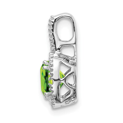 14K White Gold Cushion Peridot and Diamond Pendant, 15.3 x 9.1mm