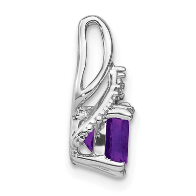 14K White Gold Cushion Amethyst and Diamond Pendant, 16.1 x 9.9mm
