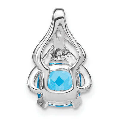 14K White Gold Cushion Blue Topaz and Diamond Pendant, 16.1 x 9.9mm