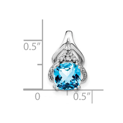 14K White Gold Cushion Blue Topaz and Diamond Pendant, 16.1 x 9.9mm