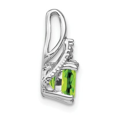 14K White Gold Cushion Peridot and Diamond Pendant, 16.1 x 9.9mm