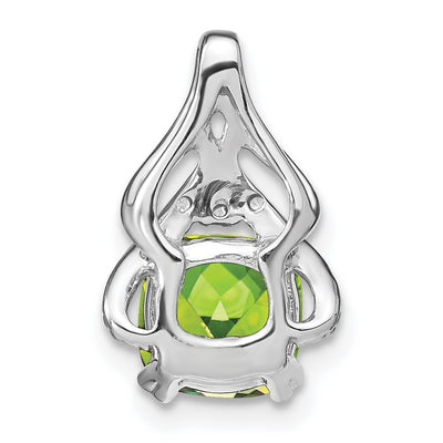 14K White Gold Cushion Peridot and Diamond Pendant, 16.1 x 9.9mm