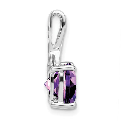 14K White Gold Cushion Amethyst and Diamond Pendant, 18 x 8.2mm