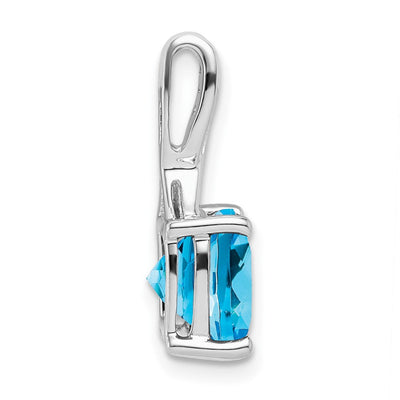14K White Gold Cushion Blue Topaz and Diamond Pendant, 18 x 8.2mm