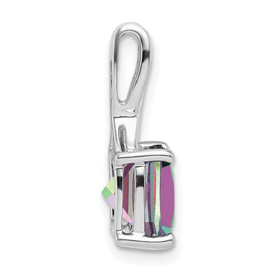 14K White Gold Cushion Mystic Fire Topaz and Diamond Pendant, 18 x 8.2mm