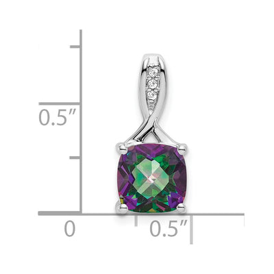 14K White Gold Cushion Mystic Fire Topaz and Diamond Pendant, 18 x 8.2mm