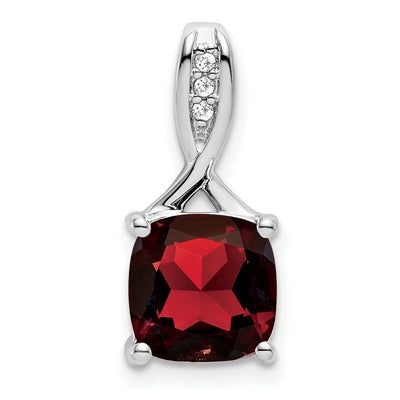 14K White Gold Cushion Garnet and Diamond Pendant, 18 x 8.2mm