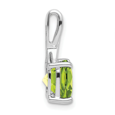 14K White Gold Cushion Peridot and Diamond Pendant, 18 x 8.2mm