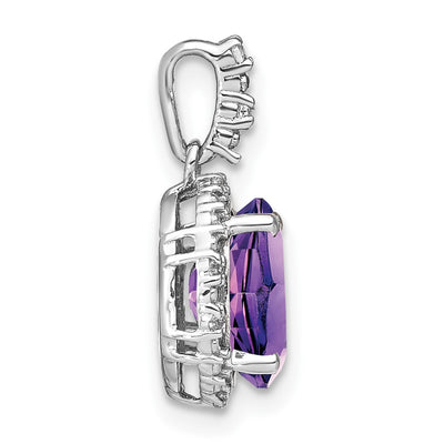 14K White Gold Oval Amethyst and Diamond Halo Pendant