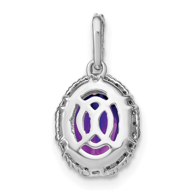 14K White Gold Oval Amethyst and Diamond Halo Pendant