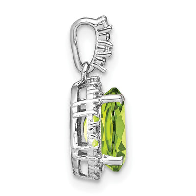 14K White Gold Oval Peridot and Diamond Halo Pendant