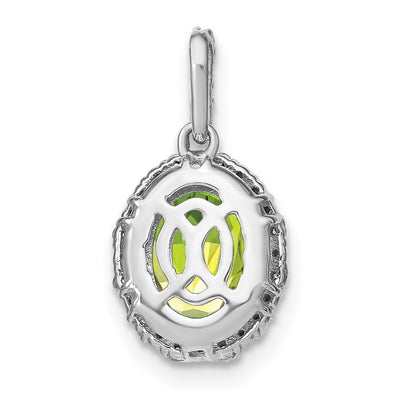 14K White Gold Oval Peridot and Diamond Halo Pendant