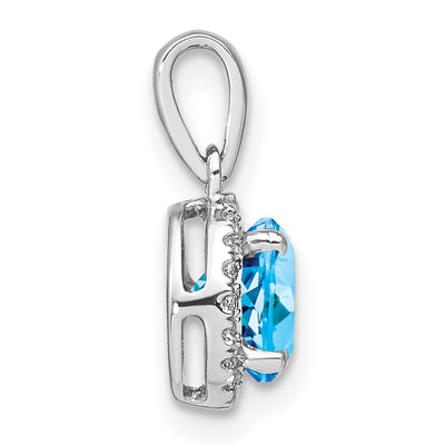 14K White Gold Blue Topaz and Diamond Halo Pendant