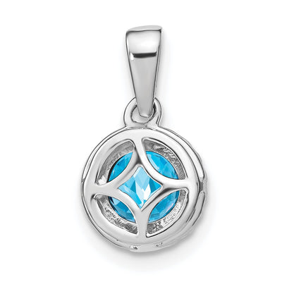 14K White Gold Blue Topaz and Diamond Halo Pendant