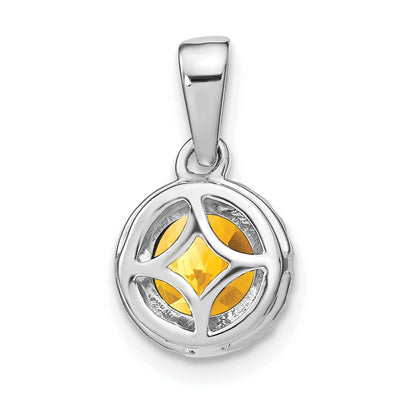 14K White Gold Citrine and Diamond Halo Pendant