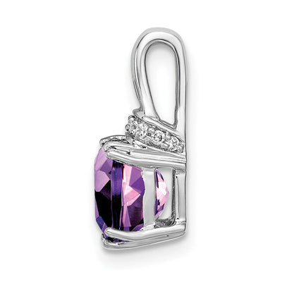 14K White Gold Cushion Amethyst and Diamond Pendant, 15.3 x 7.4mm