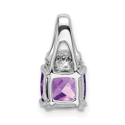 14K White Gold Cushion Amethyst and Diamond Pendant, 15.3 x 7.4mm