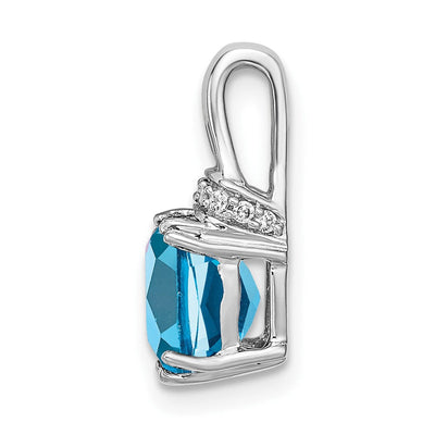 14K White Gold Cushion Blue Topaz and Diamond Pendant, 15.3 x 7.4mm