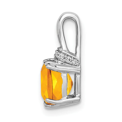 14K White Gold Cushion Citrine and Diamond Pendant, 15.3 x 7.4mm