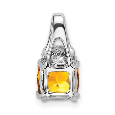 14K White Gold Cushion Citrine and Diamond Pendant, 15.3 x 7.4mm