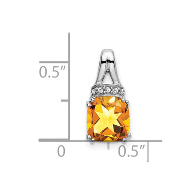 14K White Gold Cushion Citrine and Diamond Pendant, 15.3 x 7.4mm