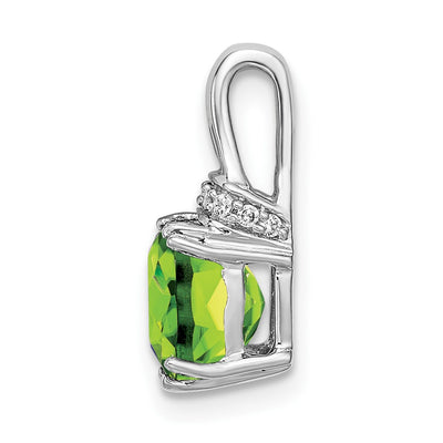 14K White Gold Cushion Peridot and Diamond Pendant, 15.3 x 7.4mm