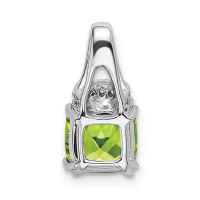 14K White Gold Cushion Peridot and Diamond Pendant, 15.3 x 7.4mm