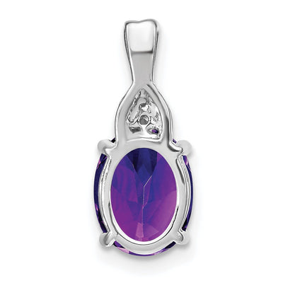 14K White Gold Oval Amethyst and Diamond Pendant, 17.25 x 7.1mm