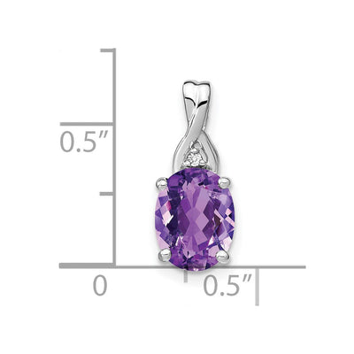 14K White Gold Oval Amethyst and Diamond Pendant, 17.25 x 7.1mm