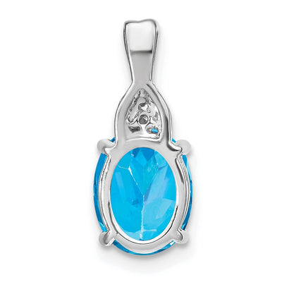 14K White Gold Oval Blue Topaz and Diamond Pendant, 17.25 x 7.1mm
