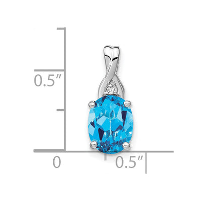 14K White Gold Oval Blue Topaz and Diamond Pendant, 17.25 x 7.1mm