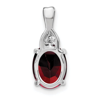 14K White Gold Oval Garnet and Diamond Pendant, 17.25 x 7.1mm