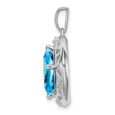Sterling Silver Rhodium-plated Blue Topaz and Diamond Pendant, 26.1 x 17.6mm