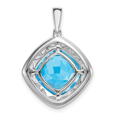 Sterling Silver Rhodium-plated Blue Topaz and Diamond Pendant, 26.1 x 17.6mm