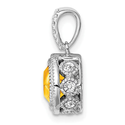 14K White Gold Cushion Citrine and Diamond Pendant, 15.1 x 9.2mm
