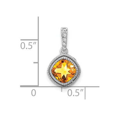 14K White Gold Cushion Citrine and Diamond Pendant, 15.1 x 9.2mm