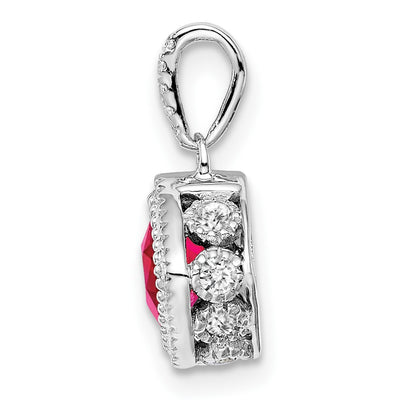 14K White Gold Cushion Ruby and Diamond Pendant with Side Diamond Detail
