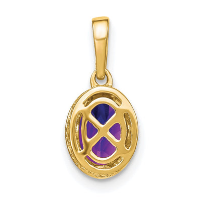 14K Oval Amethyst and Diamond Pendant, 15.15 x 7.25mm