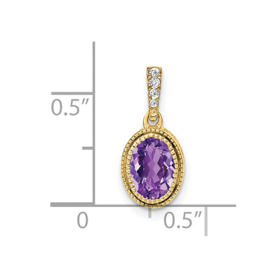 14K Oval Amethyst and Diamond Pendant, 15.15 x 7.25mm