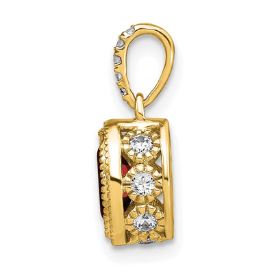 14K Oval Garnet and Diamond Pendant, 15.15 x 7.25mm