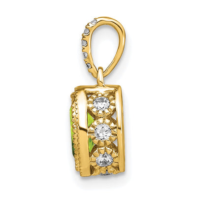 14K Oval Peridot and Diamond Pendant, 15.15 x 7.25mm